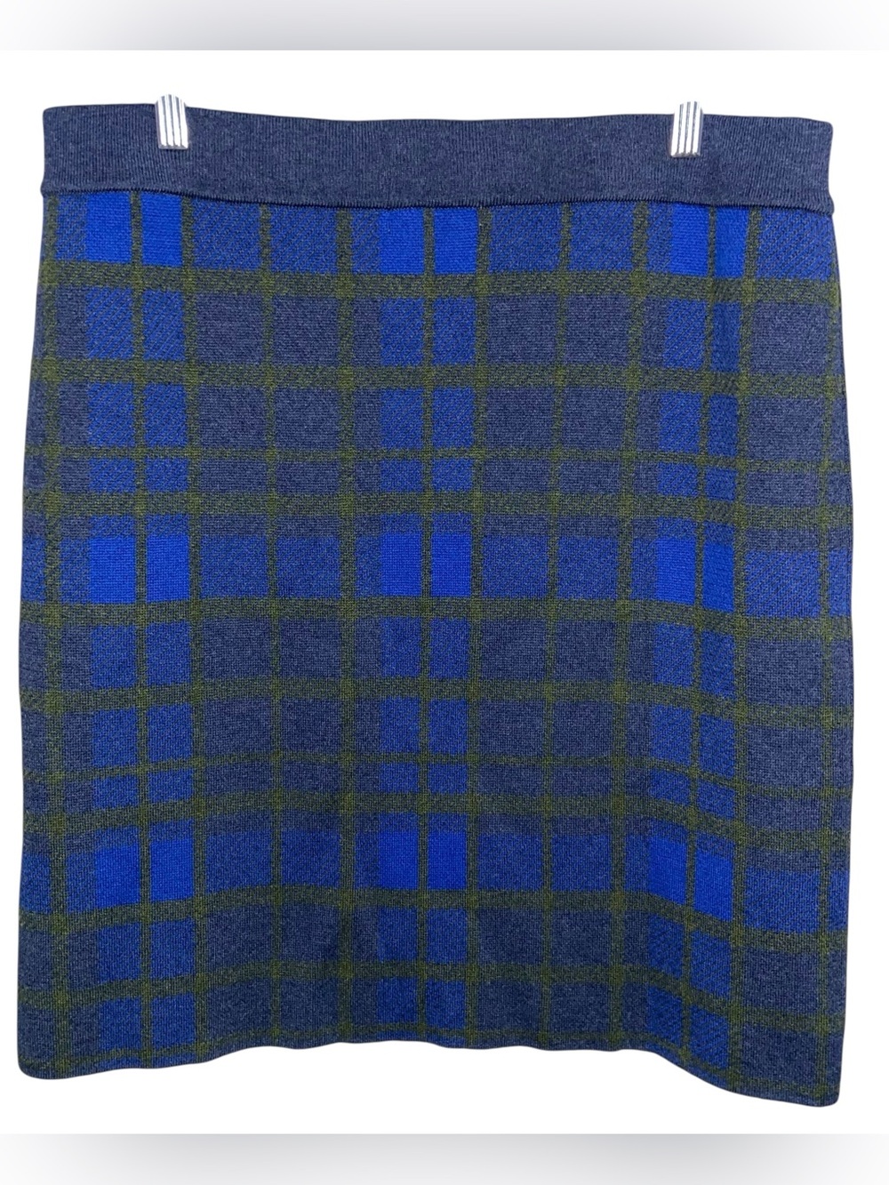 Woolovers Skirt Womens Large Blue Green Plaid Sweater Wool Cotton Pull On Fall